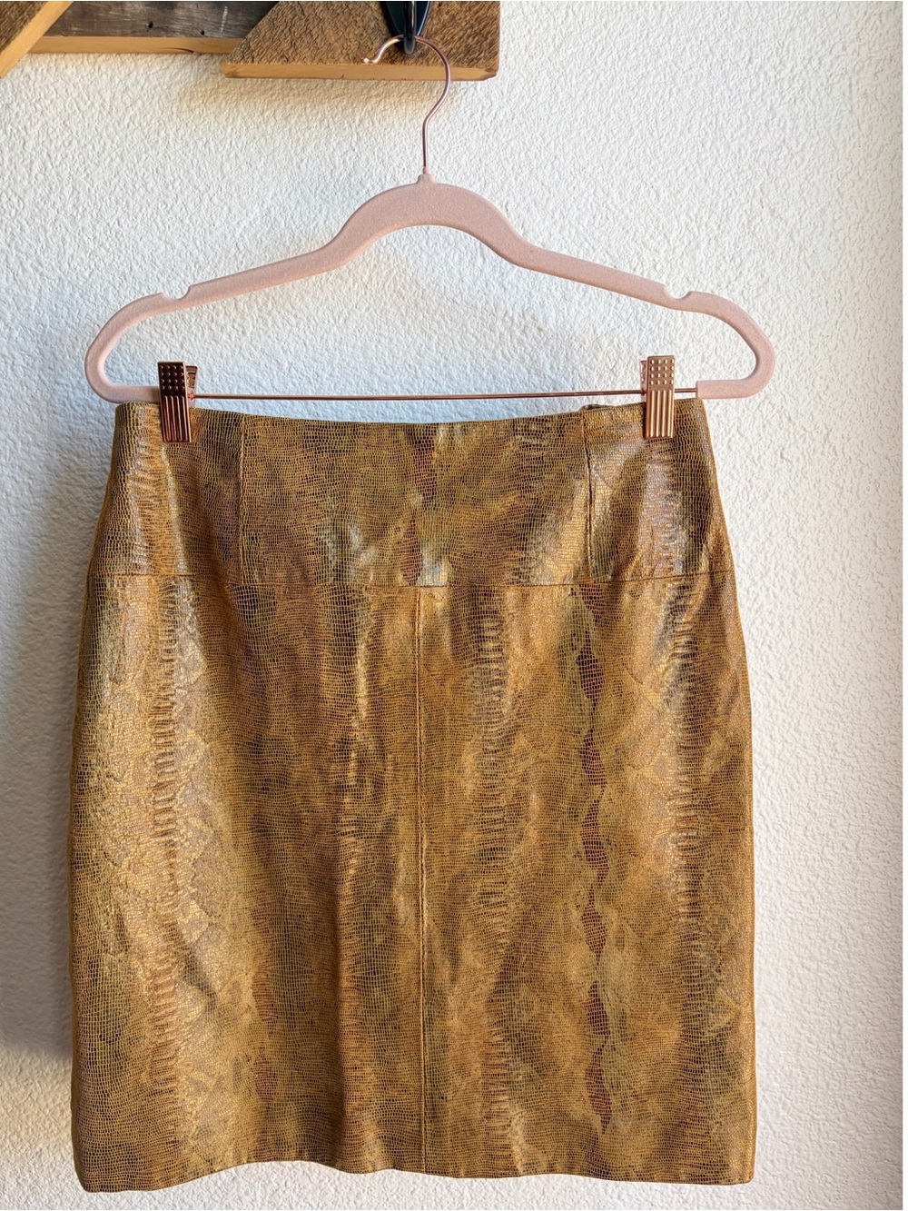 Y2K Cache Snake Print Tan Leather Skirt 10